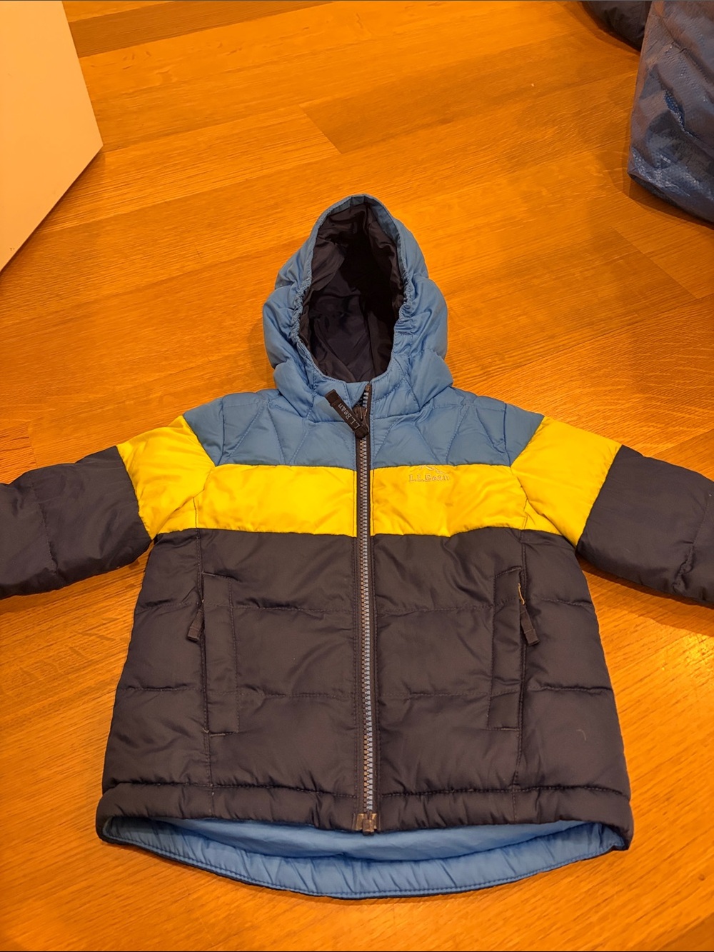 L.L. Bean Kids Blue, Yellow & Navy Colorblock Puffer Jacket